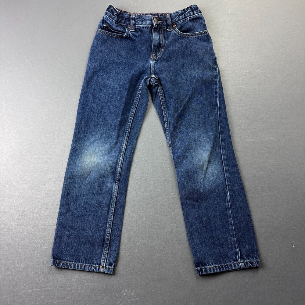 Lands' End Girls 8 Blue Denim Straight Leg Adjustable Waist Faded Kids Jeans Fit